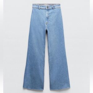 Zara High Wasted Marine Straight Jeans in Blue Denim